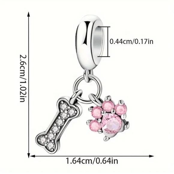 Fashion Pink Craftsmanship Inlaid Rhinestone Cute Paw Print Bone Pendant - Picture 4 of 7